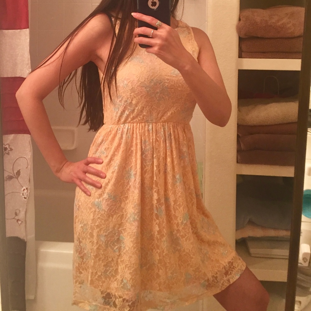 Dreamy Peach Sorbet Lace Dress with Mint Flowers